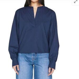 Frame - Navy Split Neck Popover Top